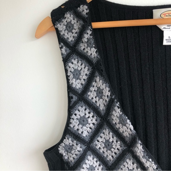Vintage Talbots merino wool Granny square crochet knit sweater vest Sz L - Picture 4 of 14